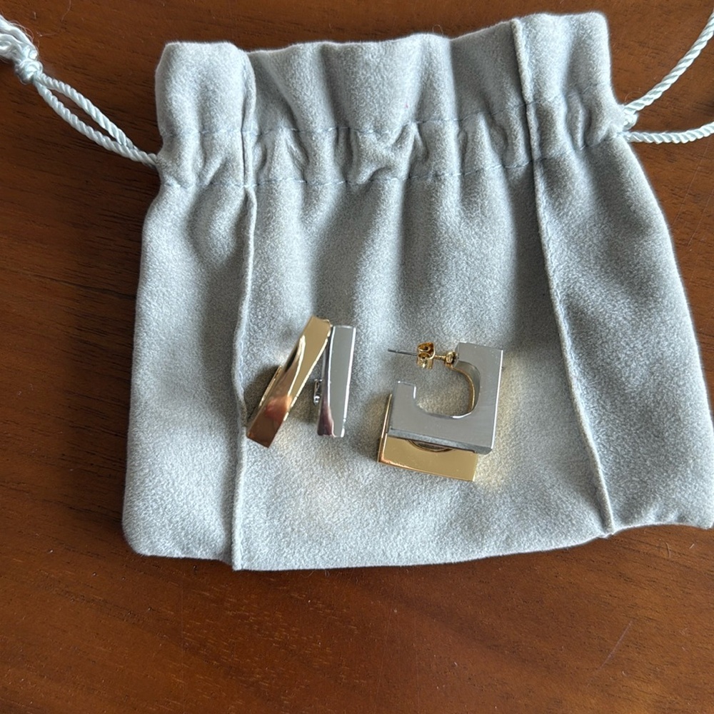 Zara Double Square Earrings in Gold and Silver Tone